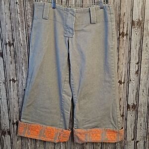 Geoffrey Mac Designer Cuffed Grafitti Print Cropped Wide Leg Jeans - Large 32"